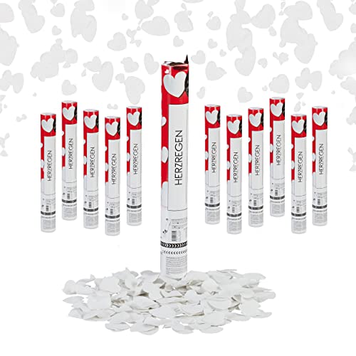 Relaxdays Canons à confettis 12x,Coeur, 6-8 m Hauteur d'effet, Nouvel an, Anniversaire, Mariage, 40 cm, Papier, Blanc