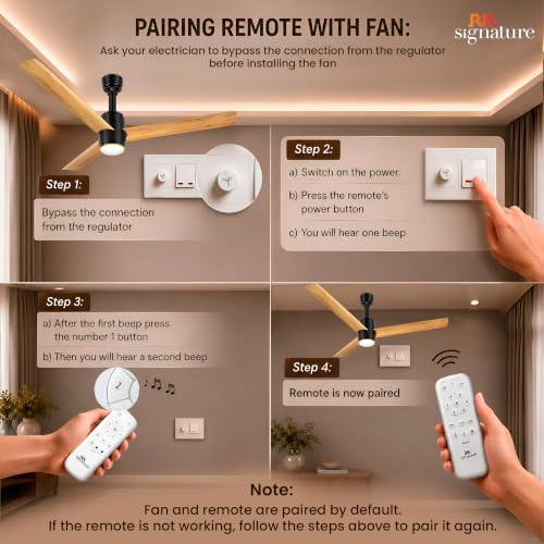 Image of RR Signature OPUL AIR 1250mm BLDC Underlight Ceiling Fan with 100% Pure Copper Motor - 35W | 350 RPM High Speed | Remote Control & LED Light | 3 Light Modes | 3 Year Warranty - PINE WOOD