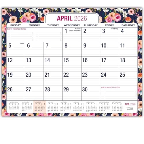 Image of Desk PAD: 22 inch x 17 inch Large Print Desk Pad Calendar, APR 2026 - DEC 2027, 21 Months, (Small Navy Floral)