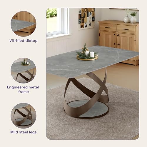 Image of Wakefit Mochi Dining Table - 6 Seater Marble Finish Top