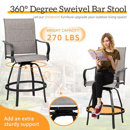 Shintenchi 4 Piece Patio Swivel Bar Stools, All-Weather Padded Textile Outdoor High Top Bistro Chairs,Outdoor Height Bar Patio Stools& Bar Chairs Set of 4 with High Back for Yard, Balcony, Deck - Image 2