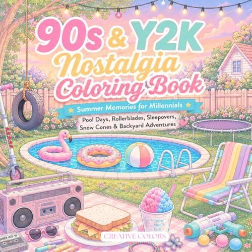 90s & Y2K Nostalgia Coloring Book: Summer Memories for Millennials | Pool Days, Rollerblades, Sleepovers, Snow Cones & Backyard Adventures image 2