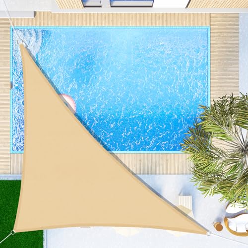 SUNNY GUARD Toldo Vela de Sombra Impermeable 3x3x4.25m Triangular a Prueba de Viento protección UV para Patio,Jardín, Exteriores, Terraza, Color Arena