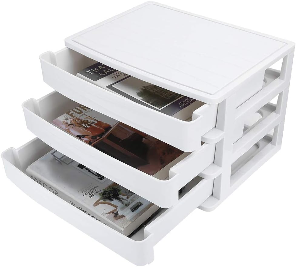 Tyenaza Layered Multi Functional Stackable Desktop Storage Box Simple Notebook Organizer, for Desk Home Office School(34 x 25 x 23cm)
