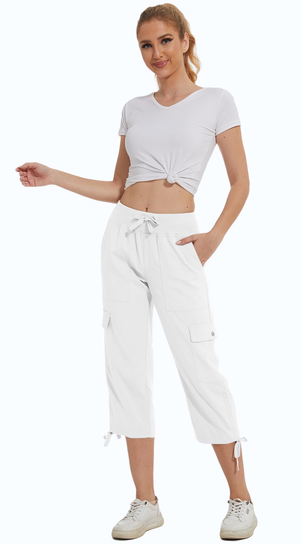Huayuzh Damen Cargo Caprihose Wanderhose 3/4 Hose Sommer Cargohose Leichte Atmungsaktiv Athletisch Reisen Lässig Outdoorhose