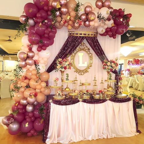 Image of Sequin Backdrop Curtain 6 Pieces 2ftx8ft Burgundy Sparkly Stage Backdrop Drapes for Christmas Party Decoration Birthday Party Background Photography Drapes