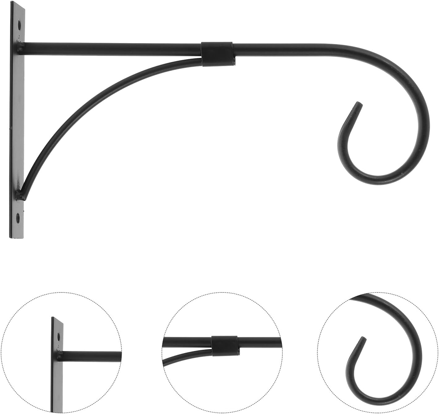 Wakauto Wall Mount Planter Hook 2pcs Black Iron Hanging Basket Holder for Outdoor Garden Plants Bracket Suitable for Balcony and Patio Wall Decoration