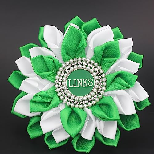 Image of Greek Sorority Paraphernalia Gift Sorority Brooch Pin for Women White & Green Satin 5.5 inch Pearl Flower Pin
