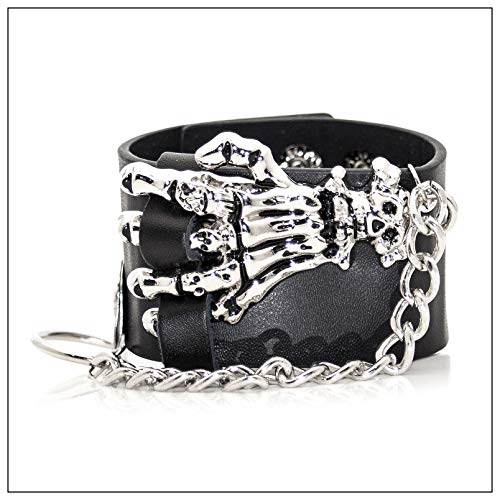 Punk Alloy Skull Wristband Chain Wide Leather Cuff Bracelet2