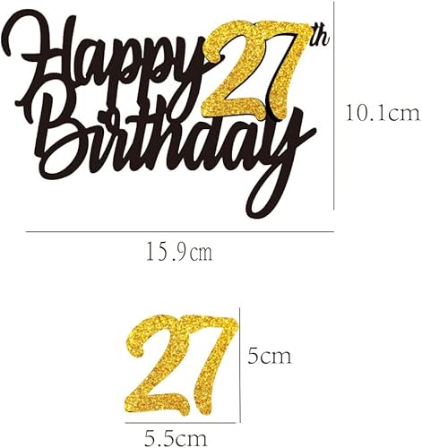 Miniatura 2 de Decoración para tarta de cumpleaños de 27 años con purpurina para 27 años, decoraciones de cumpleaños de 27 años, decoraciones doradas para tartas