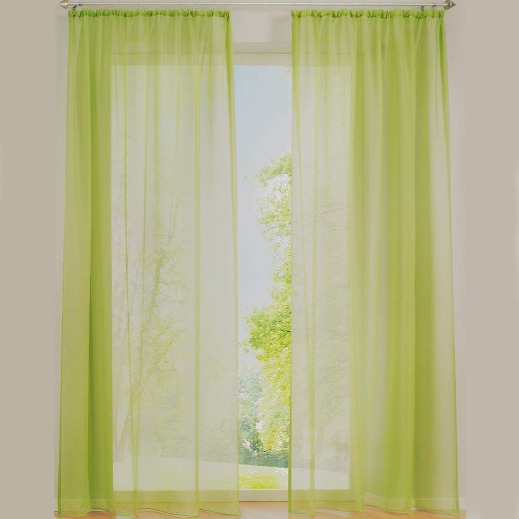 SIMPVALE 2 Panels Sheer Curtain - Elegant Solid Color Voile Curtains with Rail Hooks - for Bedroom Living Room Balcony, Green, 140x225cm