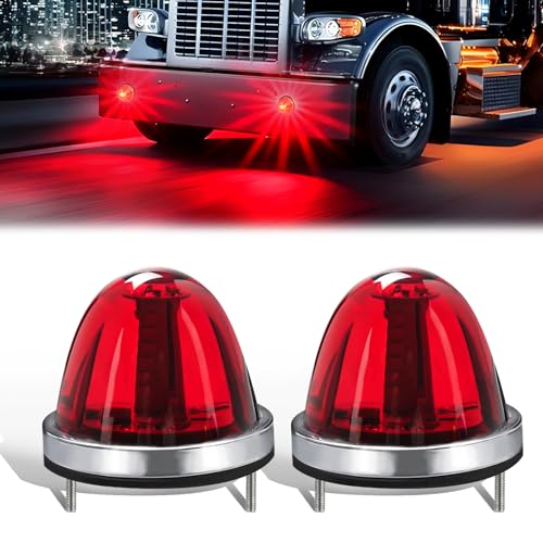 Image of Ultra-Bright 3 Function 360 Rotation Strobe Watermelon Lights for Semi Truck, [3 Lighting Modes] Red ABS Lens Red LED Side Marker Signal Lights for Kenworth Peterbilt Freightliner, 2 PCS