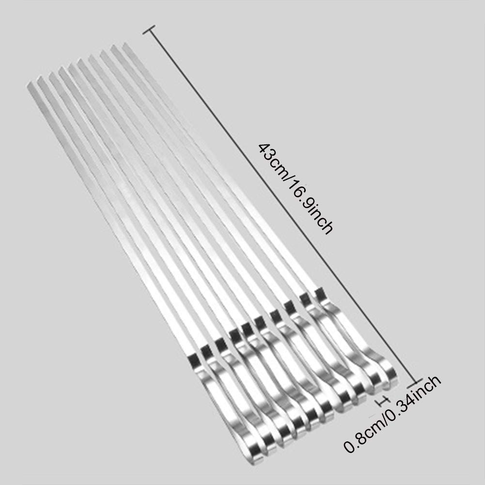 Spiedini, spiedino da barbecue in metallo piatto riutilizzabile in acciaio inossidabile, bastoncini da 43 cm per barbecue, per campeggio all'aperto, gite, utensili da cucina -20 pezzi (Silver-2)