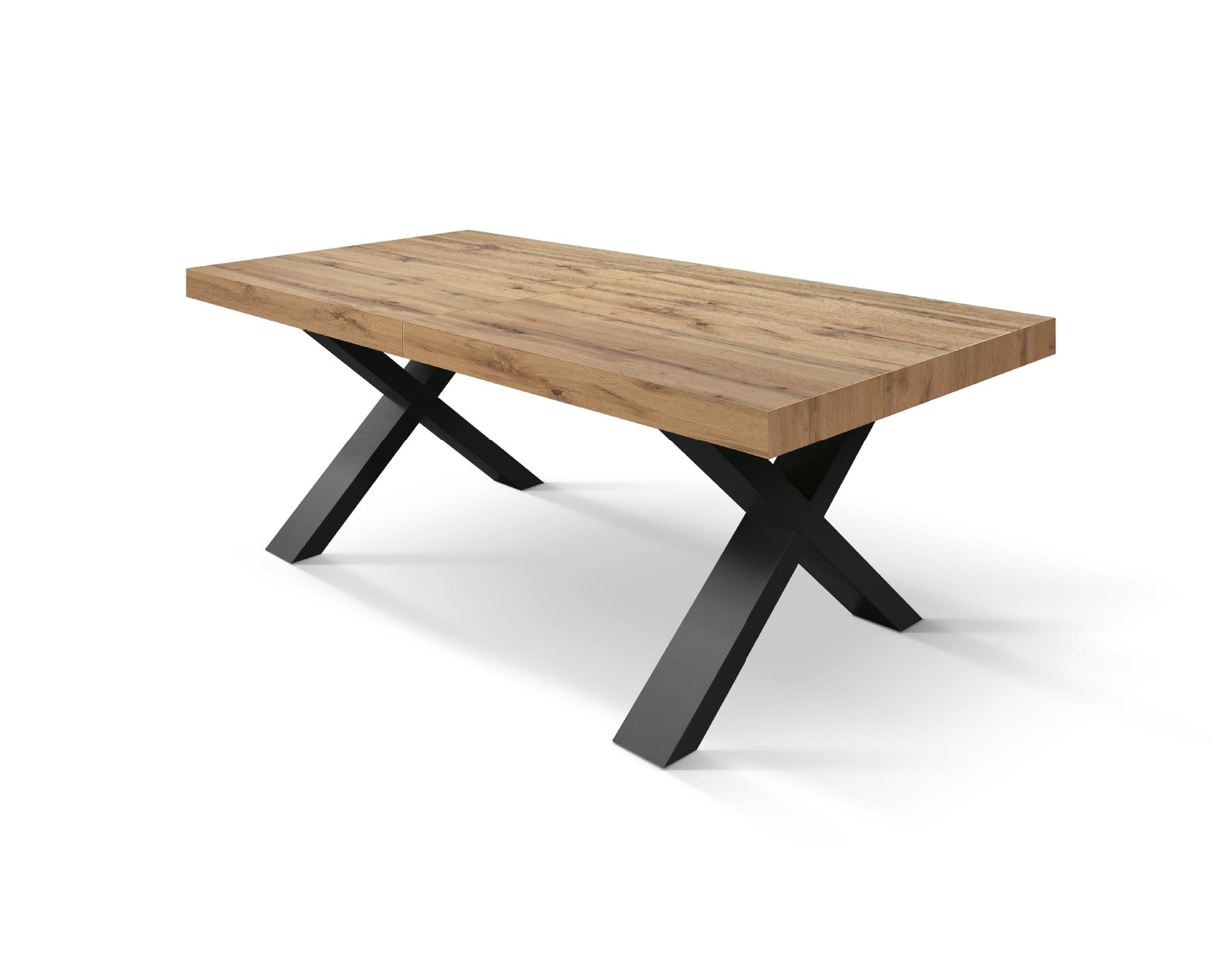 PAZZO DESIGN Table extensible Marco, table salon, cuisine, pieds croisés x noirs, fabriquée en Italie, chêne rustique, 180 x 90 x 76 cm - id_1998
