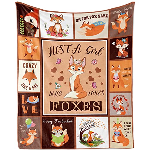 TUTUXMA Just A Girl Who Loves Foxes Blankets, Fox Blanket for Teen Girls Super Soft Warm Cozy Flannel Fleece Plush Throw