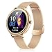 Orologio Smartwatch Donna Fitness Tracker: Compatibile per Android iOS Iphone con Impermeabile Cardiofrequenzimetro Contapassi Bluetooth Sport 1.09'' Rotondo Polso Multifunzione Femminile (Oro)