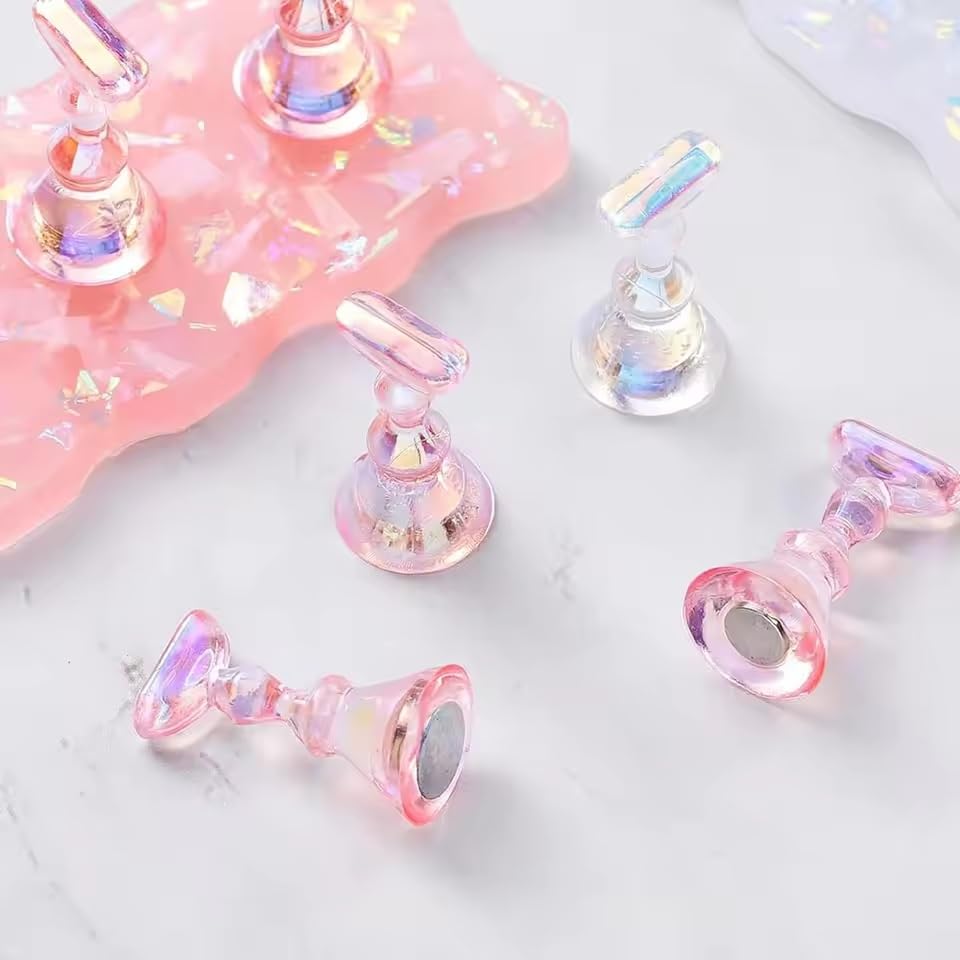 2 set Acrylic Nail Stand Aurora Pink White Nail Holder For Painting Magnetic Press On Nail Tech Must Haves Practice Acrylic Nail Art Display