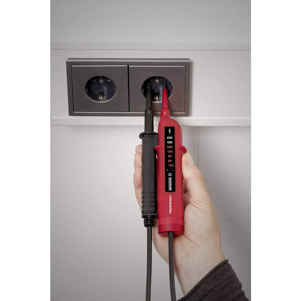 Benning 020023 Profipol+ Testeur de tension et de continuité, Rouge/noir