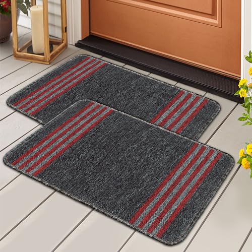 Image of Pack of 2 Nylon Bath Mat Anti-Skid Bathroom Rug | Floor Mat for Bathroom, Entrance, Kitchen, Bedroom & Office |Dark Grey Stripes Design-(37x57cm)