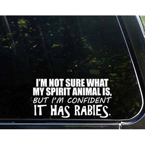 Sweet Tea Decals I'm Not Sure What My Spirit Animal is, But I'm Confident It Has Rabies. - 7 1/2" x 3 3/4" - Vinyl Die Cut Decal/Bumper Sticker for Windows, Trucks, Cars, Laptops, Macbooks, Etc. Cover
