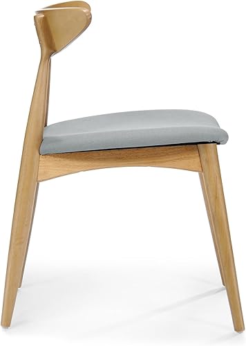 Miniatura 8 de Set of 2 Retro Dining Chairs, Solid Wood Dining Chairs with Upholstered Seats for Dining Room, Kitchen (Natural Frame + Beige Seat)