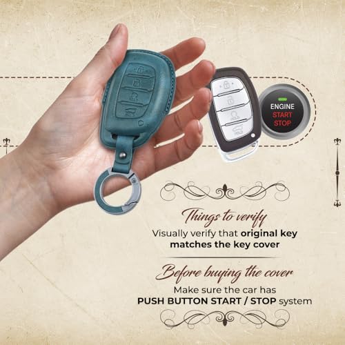 Image of Keyzone Vintage Leather Key Cover Compatible for Hyundai Alcazar, Creta EV, Creta 2021 Onwards 4 Button smart Key. (VL- Blue)