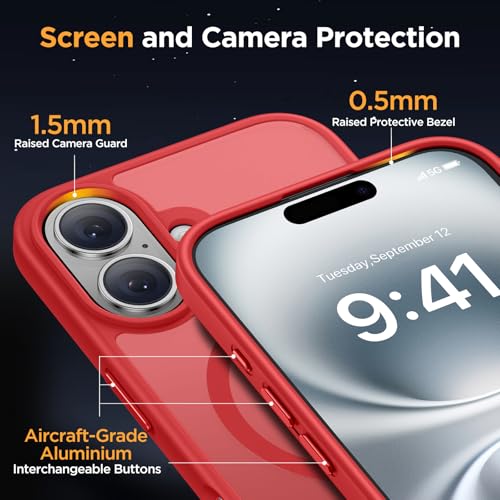 Image of Miracase Magnetic Series for iPhone 16 Case [Compatible with MagSafe] Military-Grade Protection, Anti-Fingerprint, Slim Phone Case for iPhone 16 6.1 inch - Red