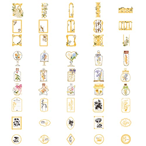 90 Stücke Scrapbooking Aufkleber, Infeelme Vintage Design Heißpräge Dekorative selbstklebende Aufkleber für Bullet Journal, Tagebuch, Planer, Zeitplanbuch, Agenda, Kalender Cover