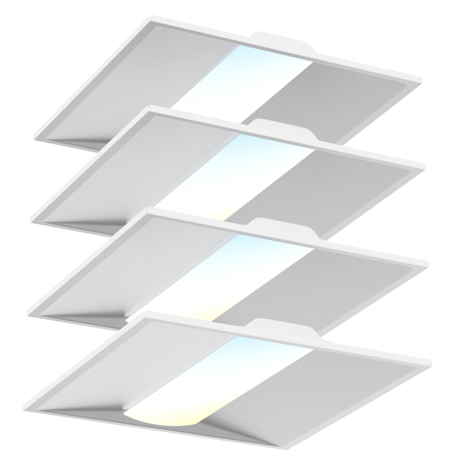 2x2 ft led center basket troffer panel light, 5cct color tunable 3000k-6500k, 5 watt adjustable 40w/35/30/25/20w, 0-10v dimmable drop ceiling lights, 120-277v-etl&dlc qualified, 4-pack