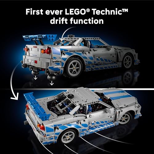 Image of LEGO Technic 2 Fast 2 Furious Nissan Skyline GT-R (R34) Car - DIY Kit and Building Set for Adults - Collectible Model Street Racer with Drift Function - Gift for Car Enthusiasts and Movie Fans - 42210