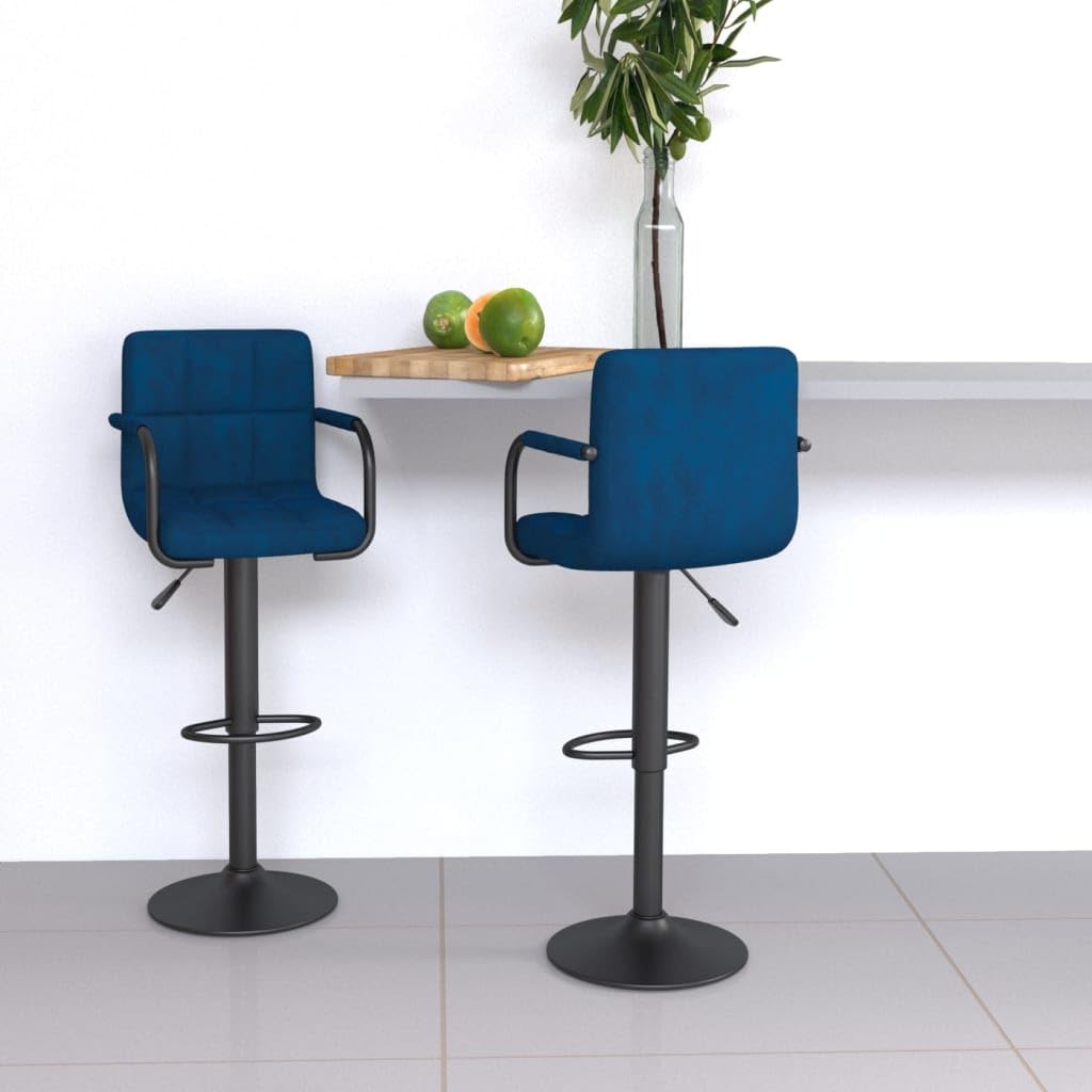 Tabouret de bar pivotant 360° velours bleu hauteur réglable lot de 2 avec repose-pieds