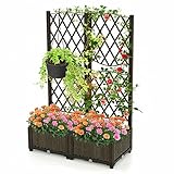 HOMASIS Fioriera con Spalliera da Esterno in PE, Vaso Rettangolare da Giardino con Auto-Ir...