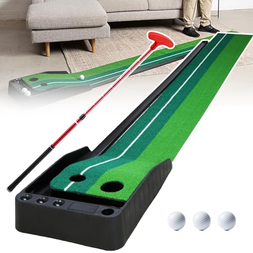 JINEKU Golf Putting Green Simulator with Adjustable Putter and Automatic Ball Return Lane, Indoor Golf Game Practice Set for Adults and Children, Gift Boxed,Rojo-2.5M