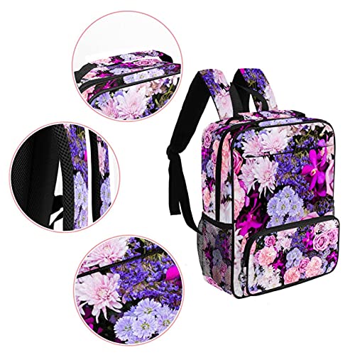 Sac à dos ordinateur portable avec imprimé floral rose protégeant contre les chocs