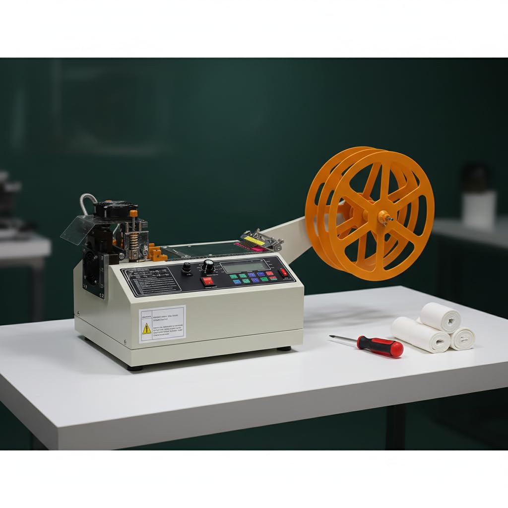 Máquina de corte de cinta caliente y fría, 400 W, máquina de corte automático de cintas, aproximadamente 110 unidades/min, cortador para cintas trenzadas, cintas de nailon con pantalla LCD, 0-450 ℃