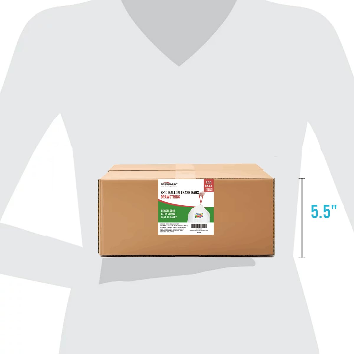 BEIDOU-PAC Bolsas de basura de 8 a 10 galones, con cordón, 300 unidades, bolsas de basura blancas y sin perfume, multiusos, para negocios, hogar, baño, cocina, comercial e industrial
