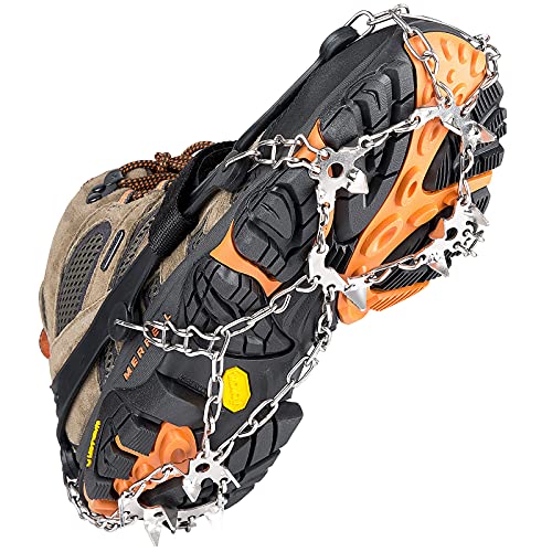 szlzhsm CramponsÂ forÂ HikingÂ Bootsï¼ŒTraction Cleats Ice Snow Grips with 19 Stainless Steel Spikes for Hiking Fishing Walking Climbing Mountaineering