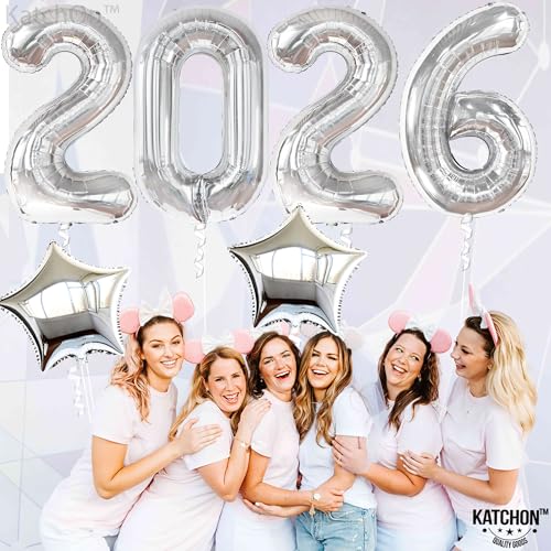 Image of Katchon, Giant 2026 Balloons silver - 40 Inch | 2026 Graduation Decorations, Star Foil Balloons for Grad Party Decoration 2026, Graduation Decor, Graduation Balloons, Graduation Party Decorations 2026