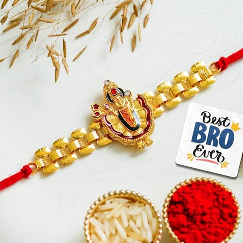 Image of eCraftIndia Lord Ganesha Bracelet Rakhi for Brother With Gift Combo Set | Single Rakhi Bracelet for Brother Bhai Bhaiya Bhabhi | Beads Bracelet for Man | Best Bro Ever Fridge Magnet
