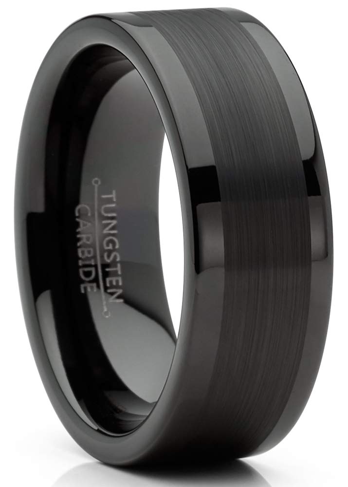 Metal Masters Co. Mens Tungsten Ring Black Wedding Band Brushed Comfort-fit 8MM 7-15