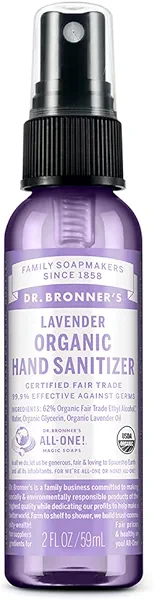 Dr. Bronner's - Organic Hand Sanitizer Spray (Lavender, 2 ounce) - Simple and Effective Formula, Cleanses & Sanitizes, No Harsh Chemicals, Moisturizes and Cleans Hands