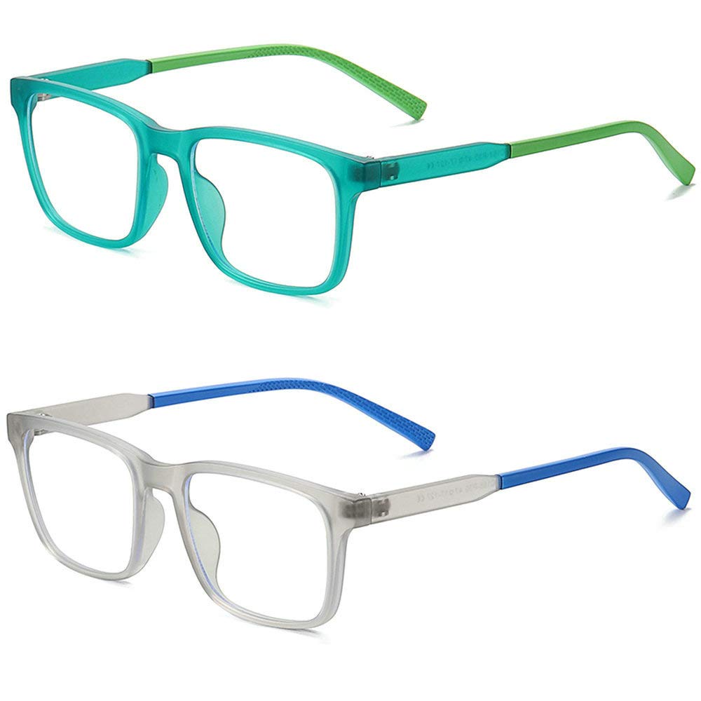 Melrose Kids Blue Light Blocking Glasses, Computer Gaming TV Glasses for Boys Girls Age 7-12Anti Glare & Eyestrain (grey+green)