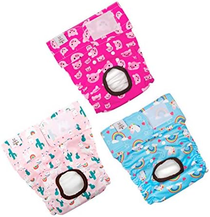 CuteBone Dog Diapers Female Large Washable Doggie Diapers Reusable 3 Pack for Heat D31L