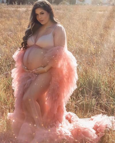 Puffy Tulle Robe Maternity Dress for Photoshoot Sheer Long Lingerie Baby Shower Pregancy Photography Dressing Women4