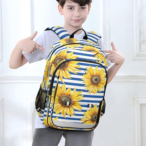 Sac à dos ordinateur portable enfants tournesols bleu rayé B99 pour collège et lycée