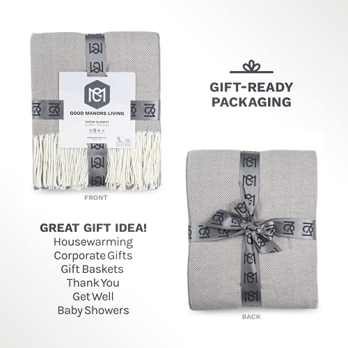 Herringbone Blanket - Chevron Pattern - Turkish Boho Chic - Soft Woven Throw Blanket With Decorative Fringe - Lightweight For Bed, Sofa, Chair, Office, Outdoor - 50 X 60 In. (Gray) #TOP4