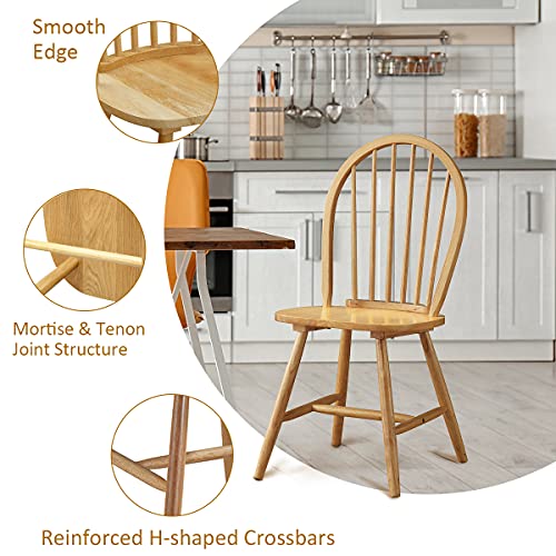 Image of COSTWAY Windsor Dining Chairs Set of 2, Mid-Century Modern Wood Chairs w /Spindle Back & Reinforced H-Shaped Legs, Farmhouse Armless Kitchen Chair for Living Dining Room, Restaurant (Natural)