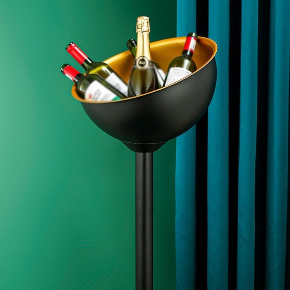 Wine Cooler Vertical Stainless Steel Champagne Bucket Thickened Outdoor Ice Wine Basin Home Party Bar Drinks Bucket(Black)