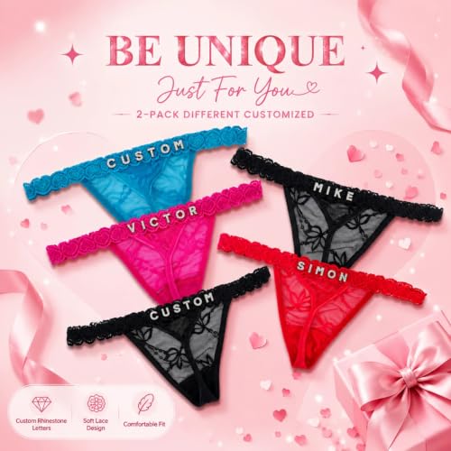 Image of UIASKOWP Personalized Thong With Special Word Funny Custom Underwear Thong Low Rise Sexy G-String for Women