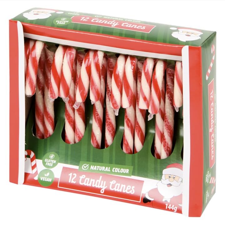 Juego de 12 bastones de caramelo sabor fresa confitería - Árbol de decoración de dulces de Navidad para niños Colorante natural ácido Sin gluten